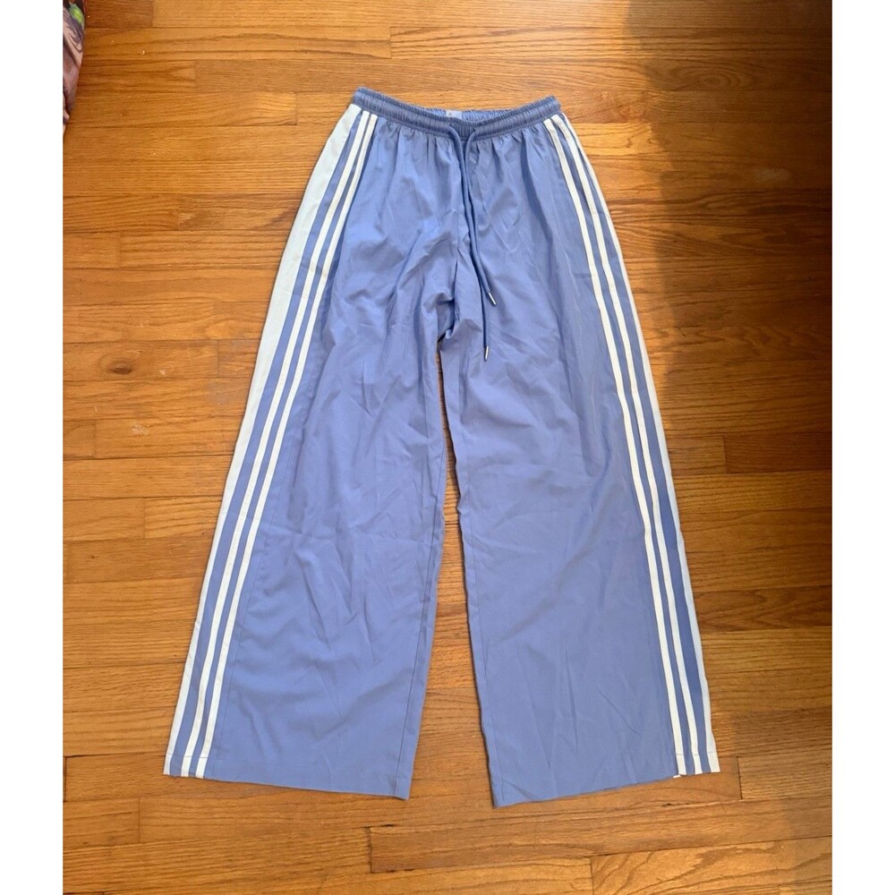 AS Revival Women's Gray Wide-Leg Track Pants Side Stripe Drawstring Size S